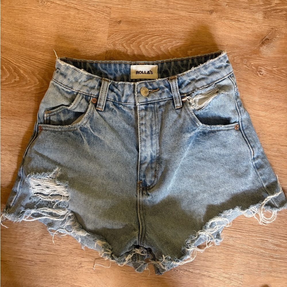 ROLLO'S Distressed Light Blue Jean Shorts